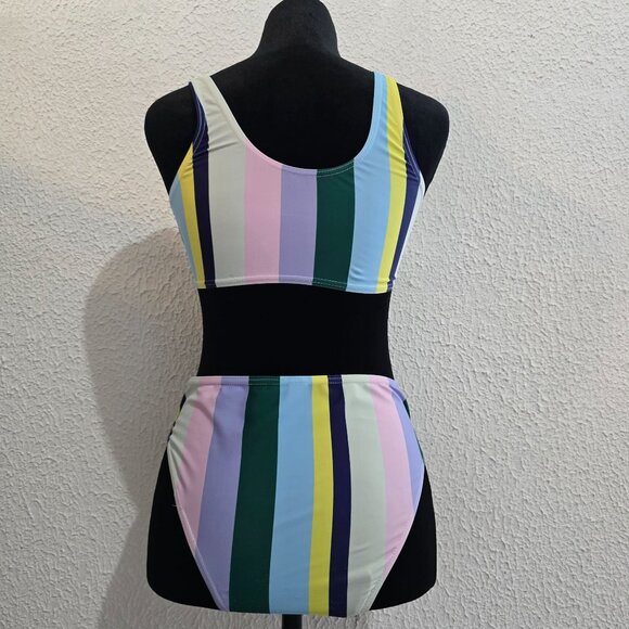 Striped Multi-Colored Bikini Set By Romwe - Size M - Picture 2 of 4